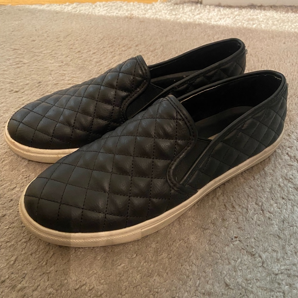 Black Quilted Slip On Sneakers
